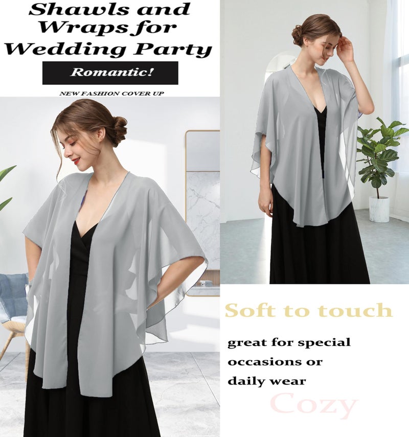 Hotshawl Womens Chiffon Shawls and Wraps, Wedding Party Shawl Scarf for Evening Dresses (Gray) - Image 4